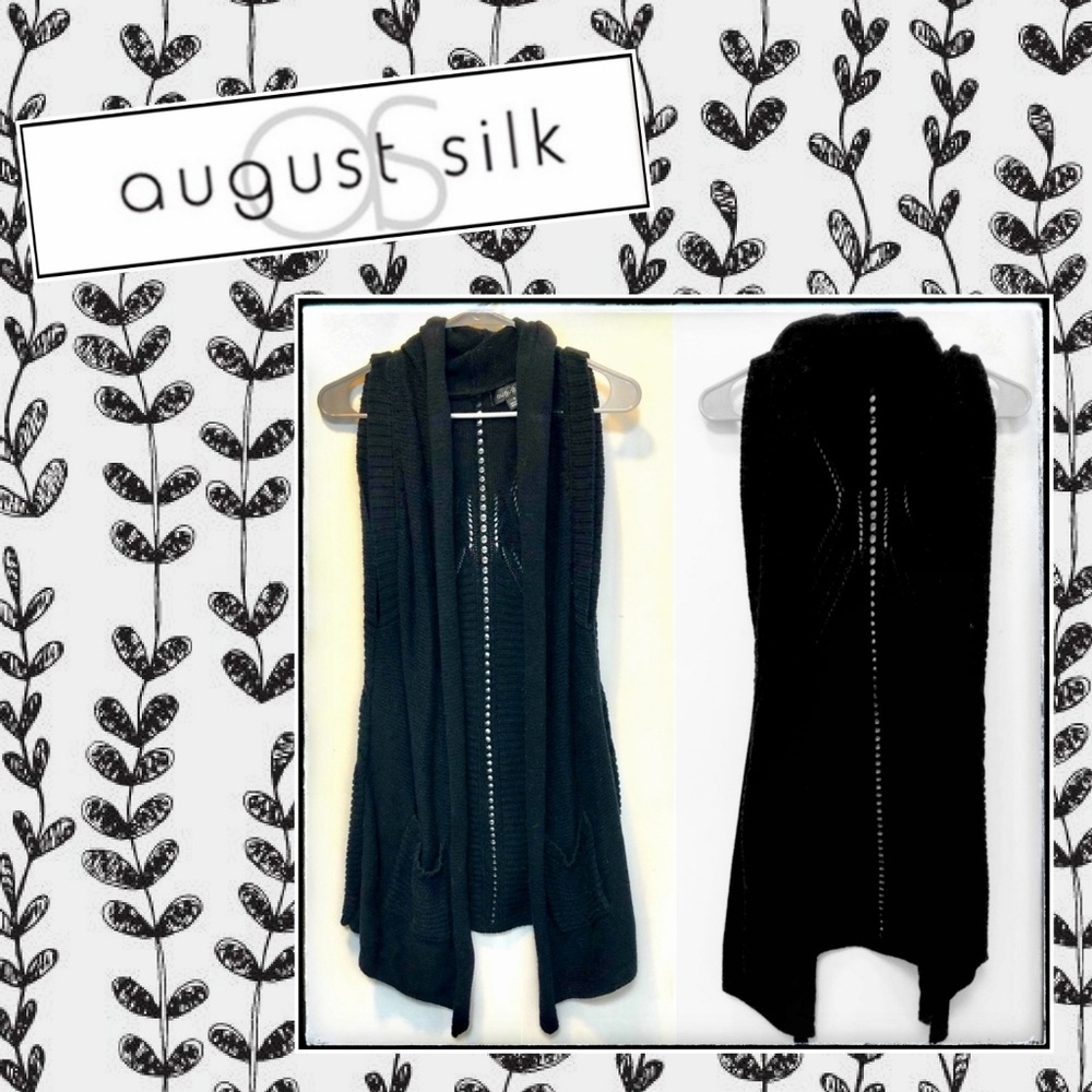 Cowl neck sleeveless black sweater cardigan